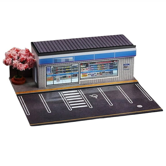 1/64 Diorama Car Garage Model With LED Lighting ,Parking Lot Scene Model, Diecast Car Display Case Model,City Street Convenience Store Building Scene Display Model