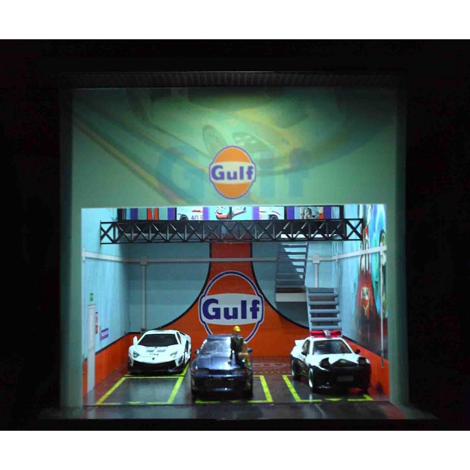Model Car Display Building 1/64 Diorama Car Garage Model, LED Lighting Parking Lot Scene Model ...