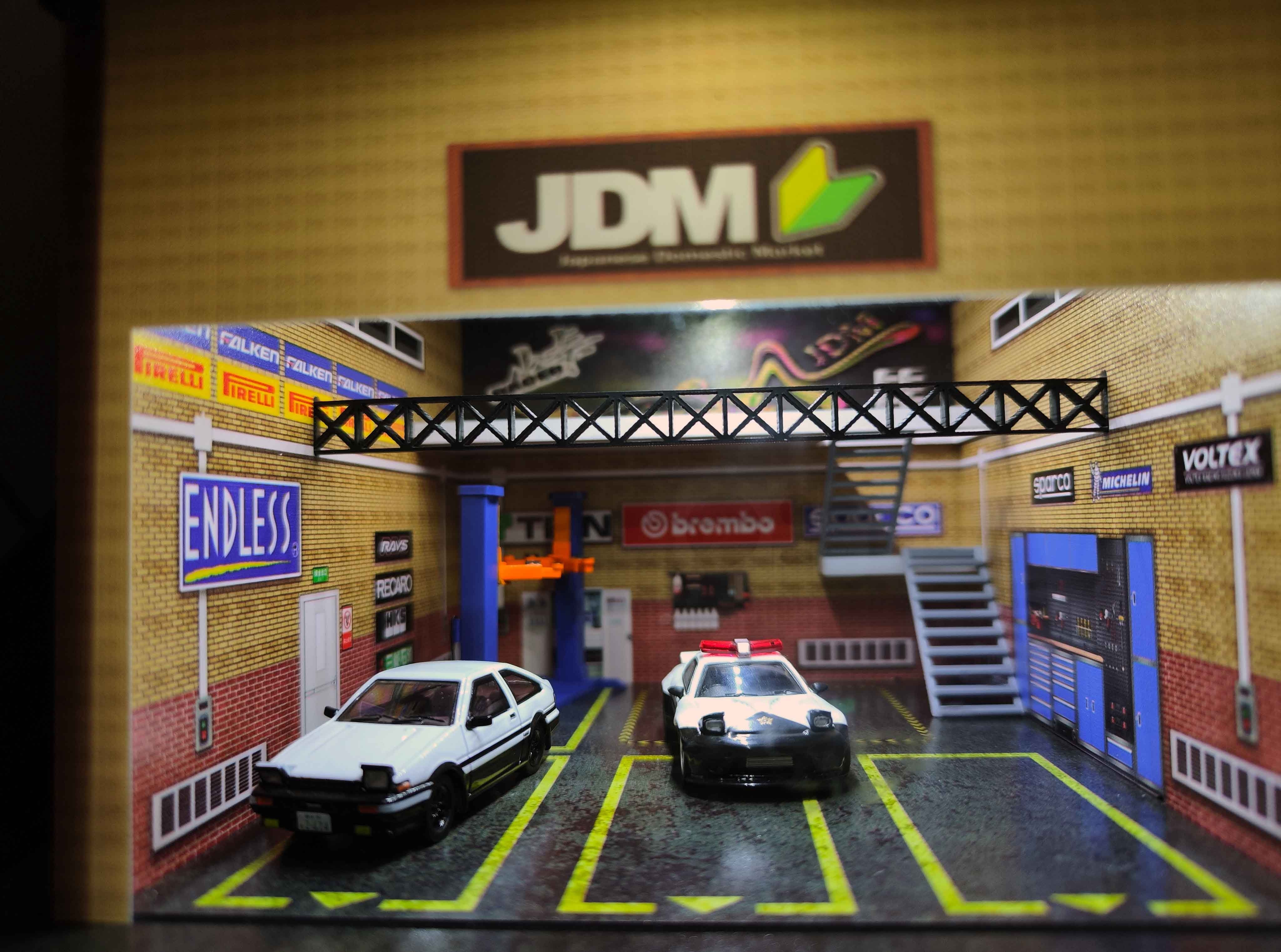 Model Car Display Building 1/64 Diorama Car Garage Model, LED Lighting Parking Lot Scene Model ...