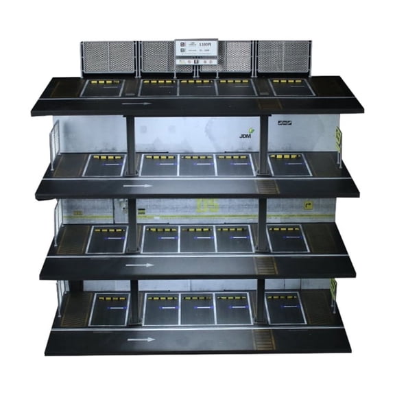 1/64 Diorama Die-cast Car Garage Model, Car Display Case with LED Light, Parking Lot Scene Display Case,City 3/4-layer Parking Lot Scene Display Model Gift