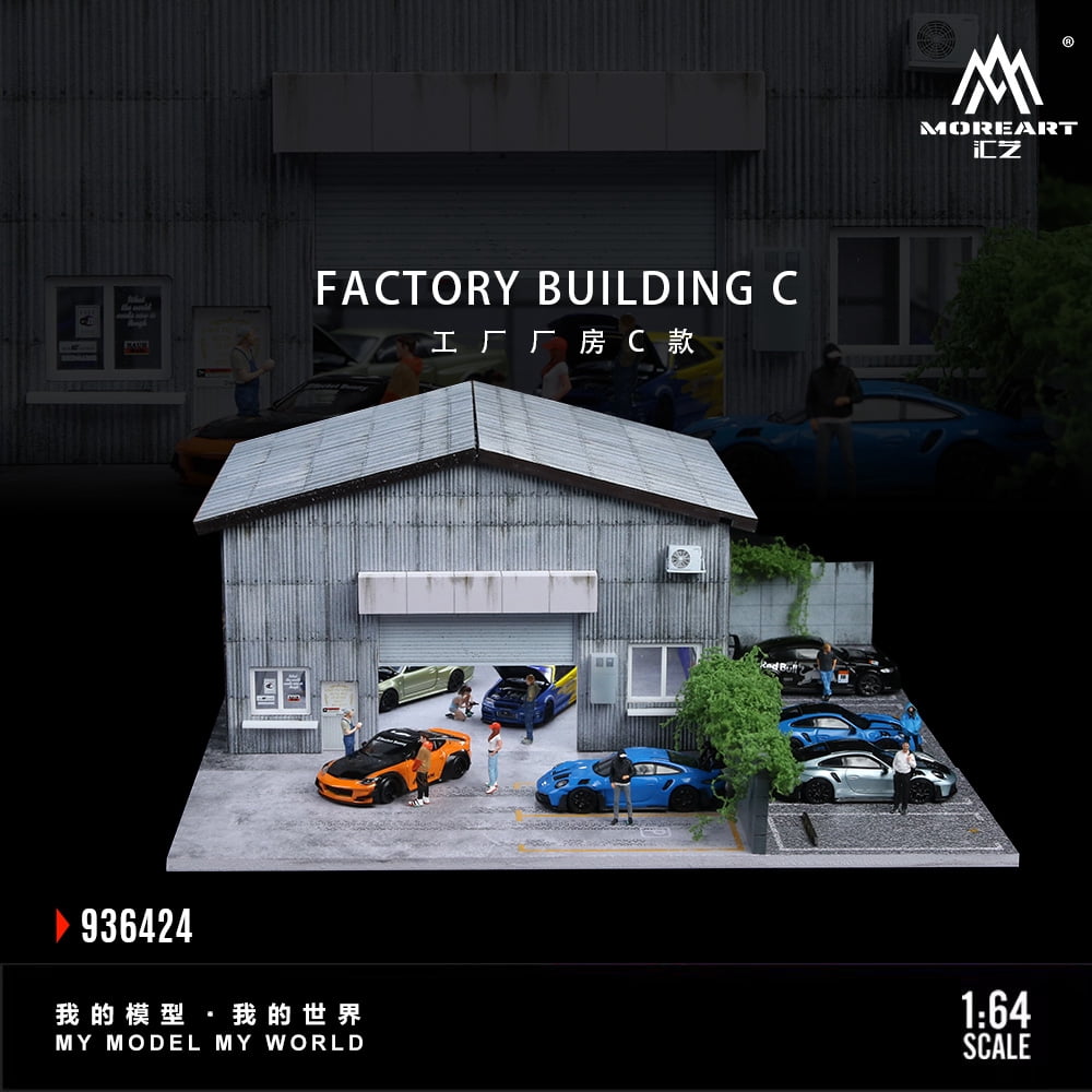 Model Car Display Building 1/64 Diorama Diecast Car Garage Model, LED Lighting Japanese City ...