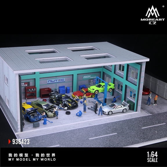 1/64 Diorama Diecast Car Garage Model, LED Lighting Japanese City Street Parking Lot Model Display Case, Workshop Factory Building Model, Cars Storage, Display Box