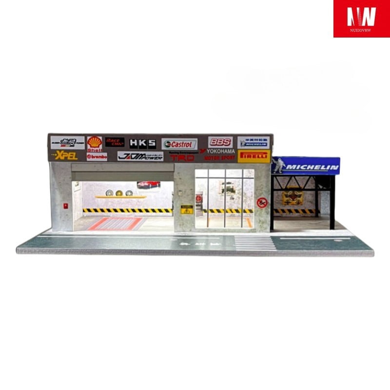 Model Car Display Building 1/64 Diorama Diecast Car Garage Model, LED Lighting Japanese Multi ...