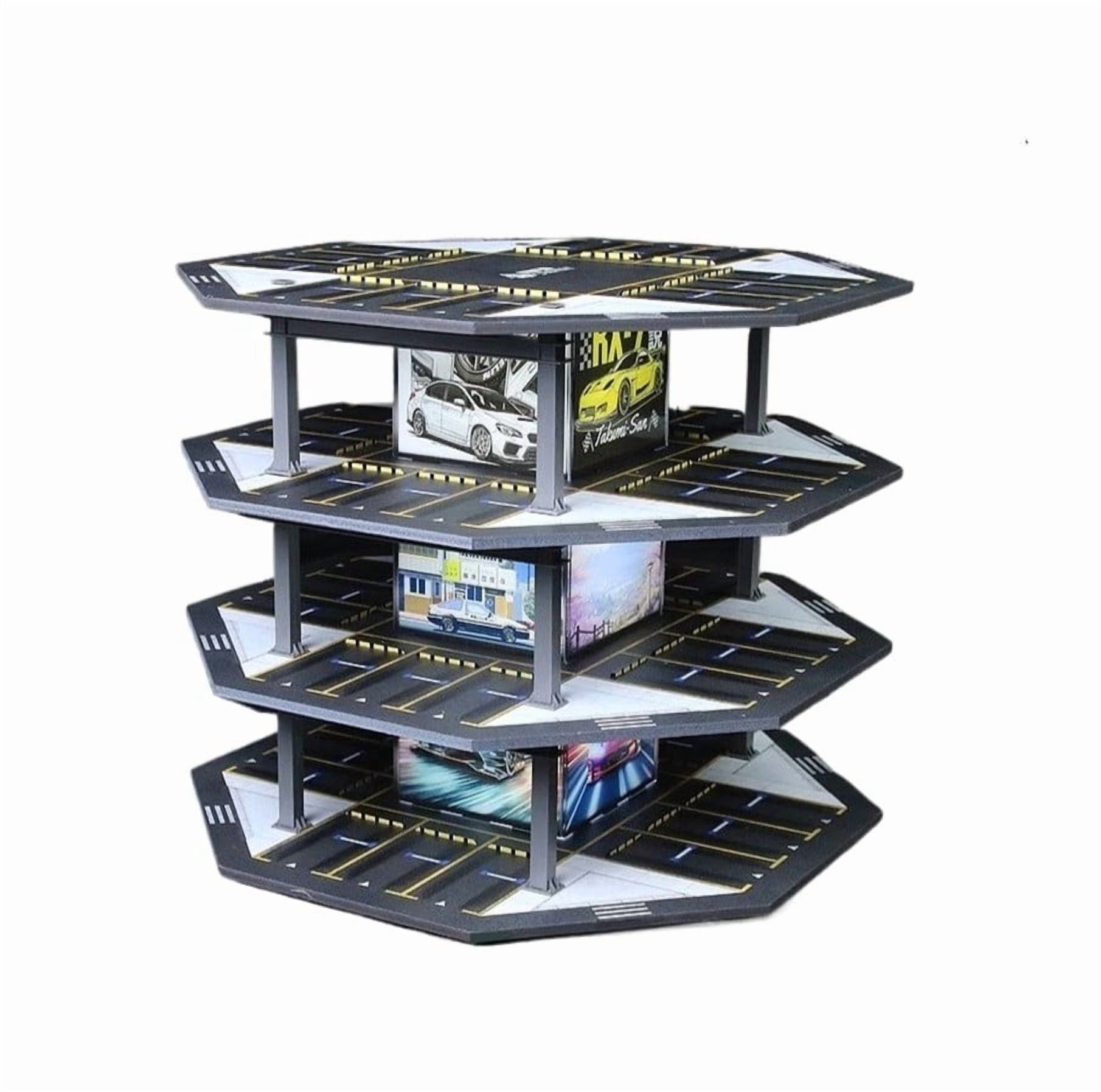 Model Car Display Building 1:64 Diorama Diecast Car Garage Model, LED Lighting Octagonal Tower ...