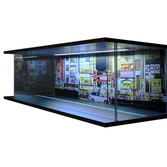 1/64 Diorama Diecast Car Garage Model, LED Lighting Parking Lot Scene Street Building Model, Diecast Cars Display Case Collection Gifts