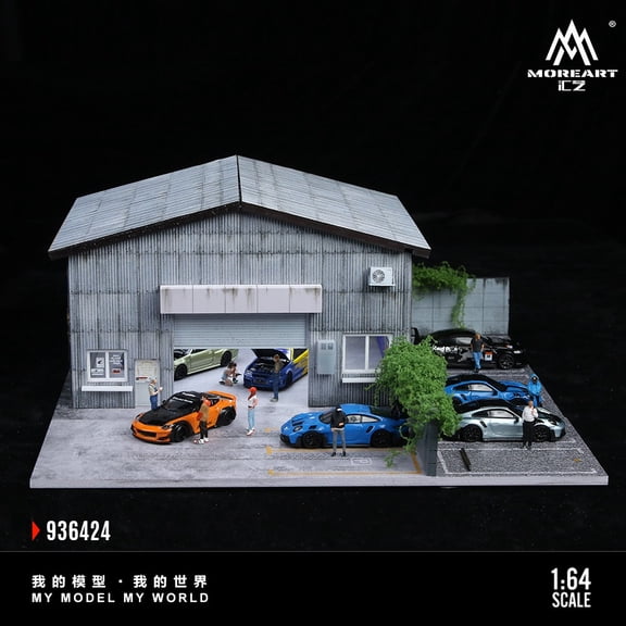 1/64 Diorama Diecast Garage Model, LED Lighting Japanese Parking Lot Model Display Case, Workshop Factory Building Model Garage, for Diecast Car Models Display, Cars Storage, Display Box