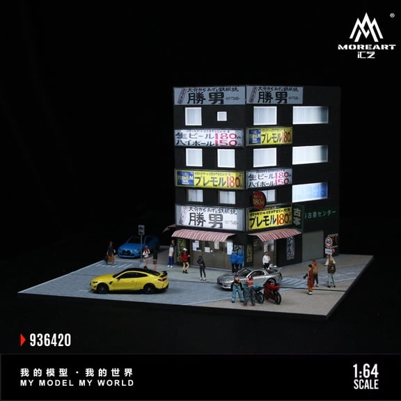 1:64 Diorama Diecast Garage Model with LED Lighting, Parking Lot Scene Display Case Toy, Model Car Display Cabinet, Building Model