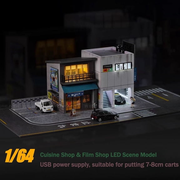 1/64 Diorama Garage Model, LED Lighting Big Residential Building Model Scene Display Case Model, Diecast Car Model Parking Lot Model