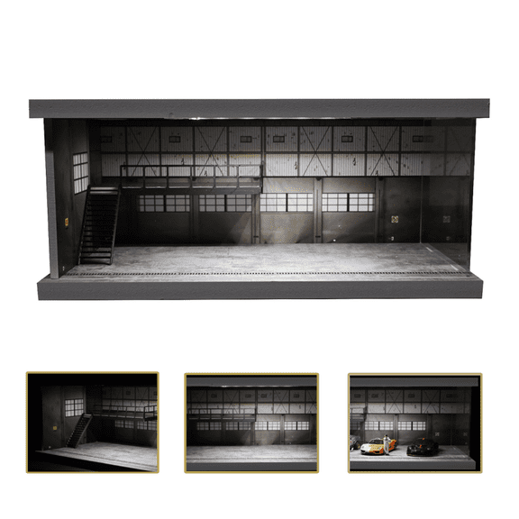 1/64 Diorama Garage Model LED Lighting Repair Workshop Scene Model Display Case,Parking Lot Model for Diecast Car Model, With Acrylic Dust Door