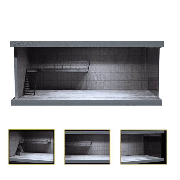 1/64 Diorama Garage Model LED Lighting Repair Workshop Scene Model Display Case,Parking Lot Model for Diecast Car Model, With Acrylic Dust Door