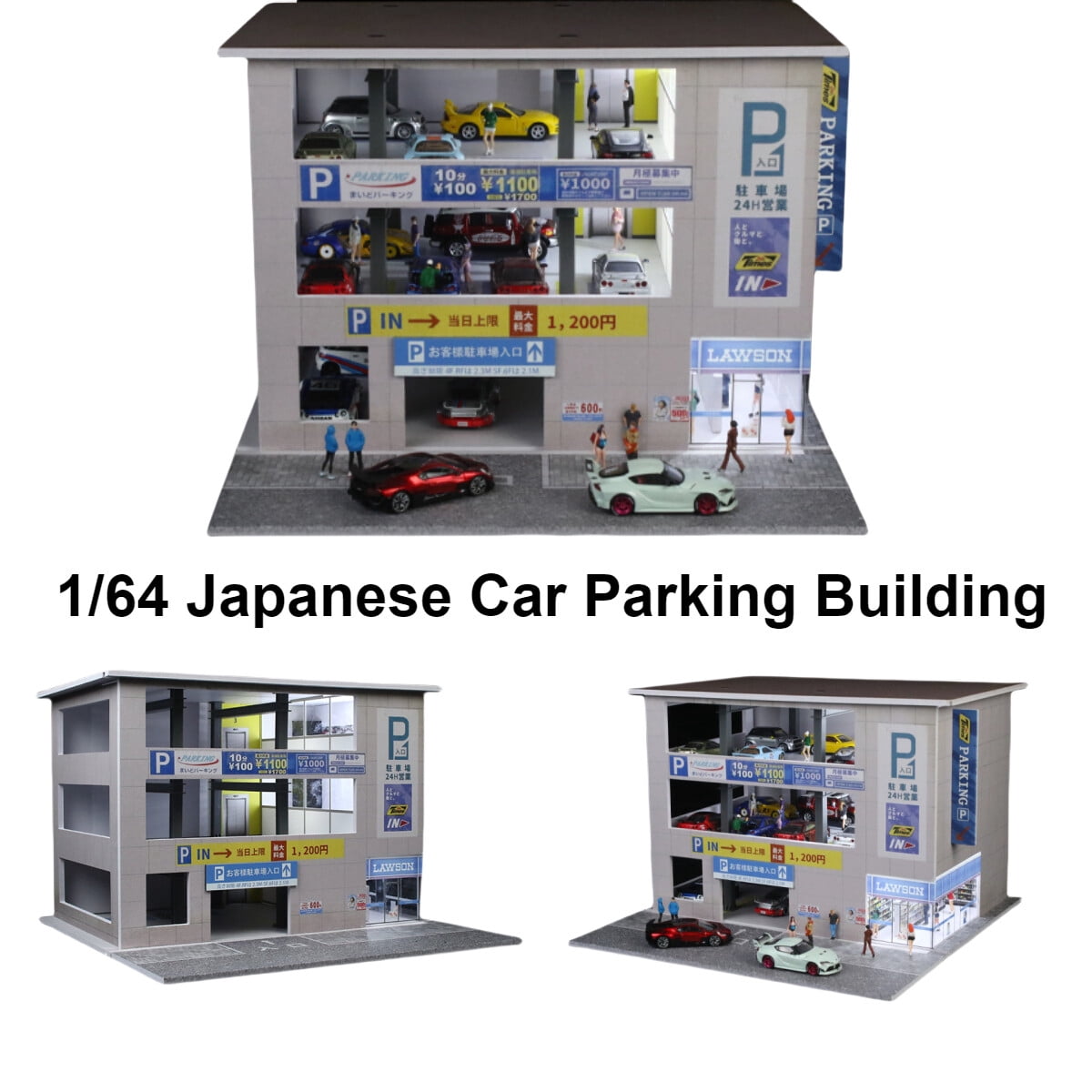 Model Car Display Building 1:64 Diorama Garage Model, LED Parking Lot Scene Display Model, Diecast ...
