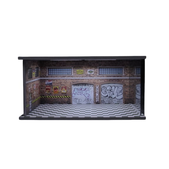 1/64 Diorama Garage Workshop Model,LED Lighting Repair Shop Scene Model Display Case,Parking Lot Model for Diecast Car Model, With Acrylic Dust Door