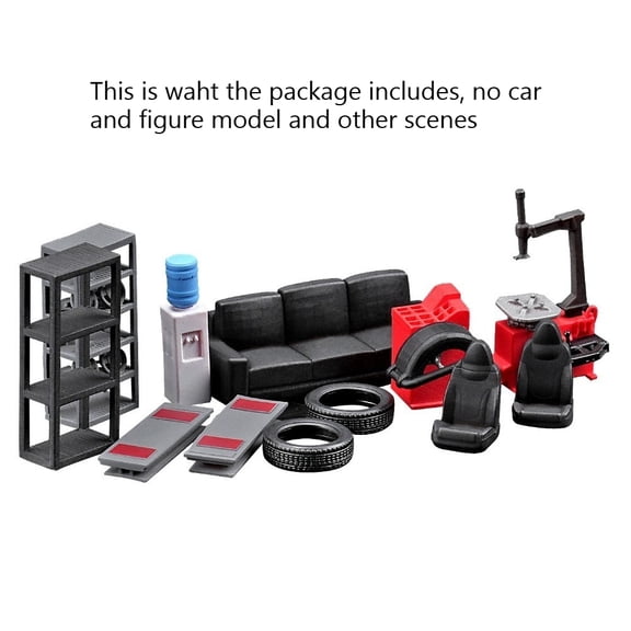 1:64 Diorama Gas Station Garage Model, LED Lighting Parking Lot Scene Display Case, Workshop Building Model, Diecast Model Cars Display Storage, Cabinet