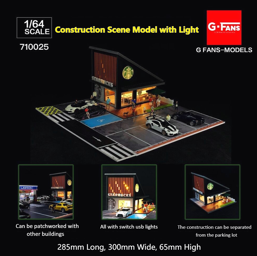 Model Car Display Building 1:64 Diorama Gas Station Garage Model, LED Lighting Parking Lot Scene ...