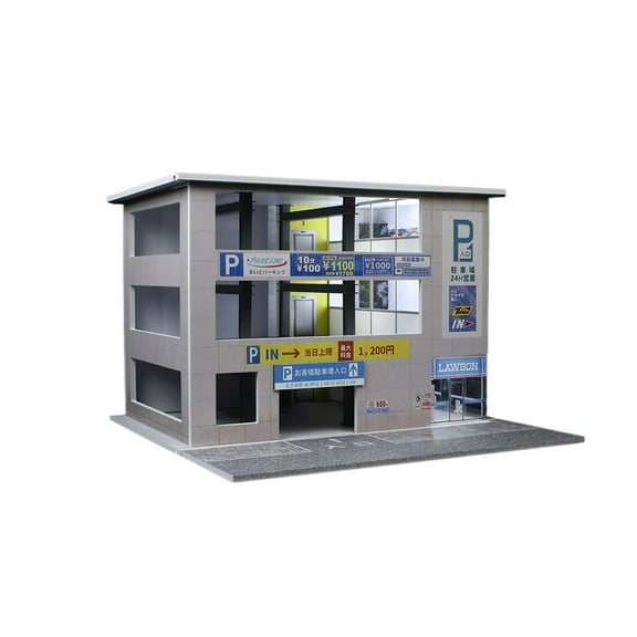1:64 Diorama Japanese Car Parking Building Model Three Story Garage Scenes Display Model with LED Lighting Collection Toys