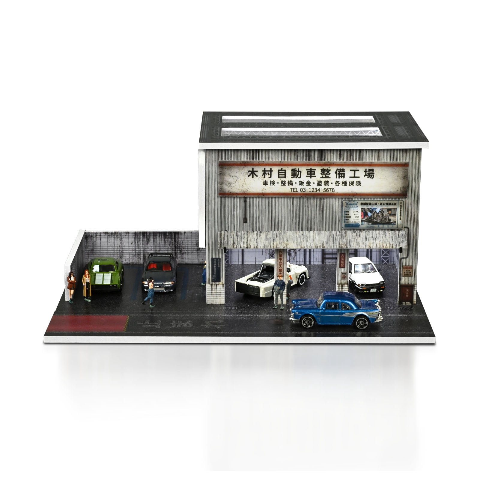 1:64 Diorama Japanese Garage Model LED Lighting Parking Lot City Street ...