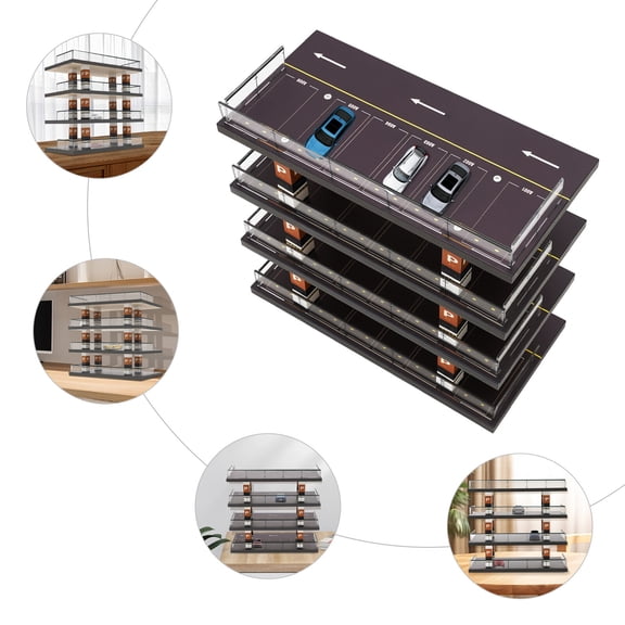 1:64 Diorama Parking Garage  4-Story Car Model Display Stand for Hot Wheels, Matchbox & Diecast Vehicles, Acrylic + Solid Wood Showcase Scene, Collection Display & Photography Backdrop