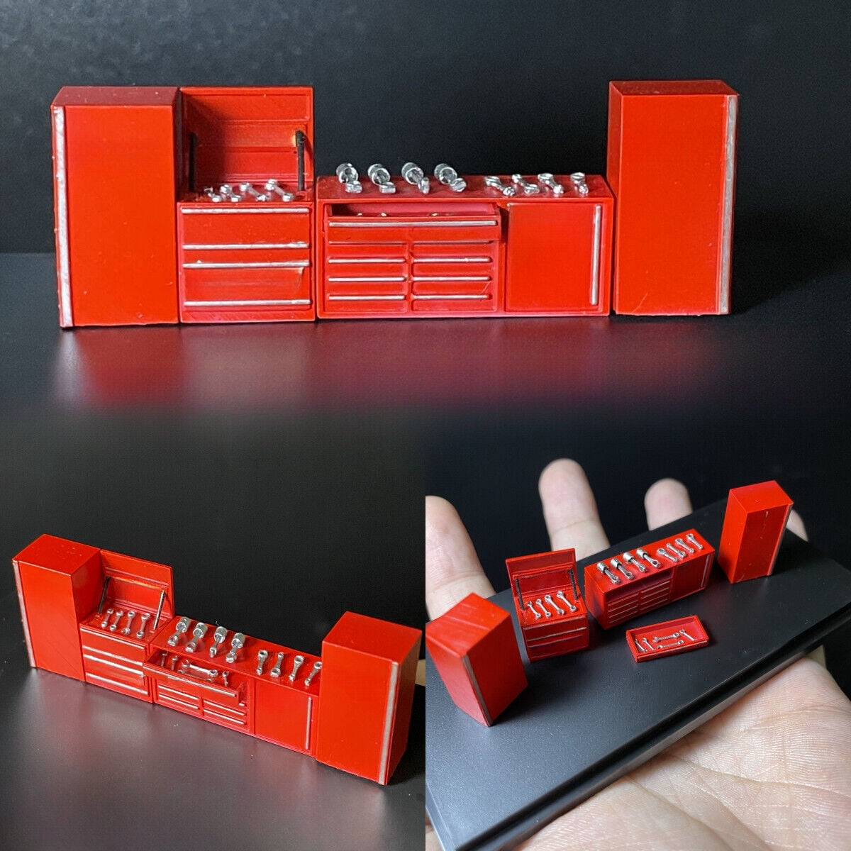 1:64 Diorama Scale Garage Workbench Model Set, Mini Garage Red