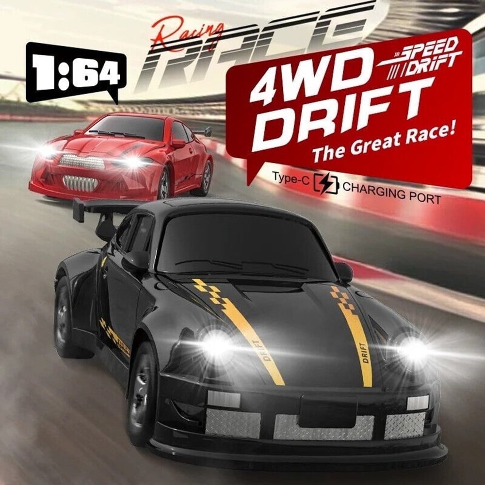 Drift RC Car Remote Control Racing Car Black 1/64 Scale