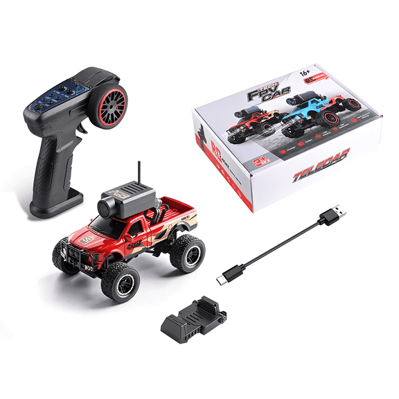 1/64 FPV RC Truck with Camera, 2.4GHz Full Proportional Mini Remote Control Car, RTR Micro RC Vehicle with WiFi Real-Time Video Transmission, APP + Remote Control (Red)