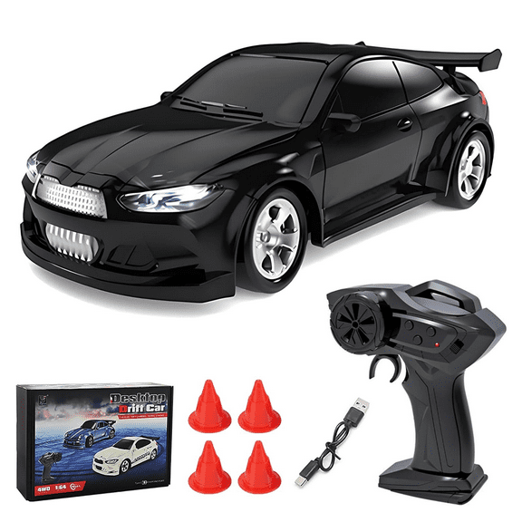 1:64 Mini 4WD RC Drift Car, Desktop Remote Control Racing Car with 612 Motor, LED Lights, High/Low Speed, Proportional Throttle & 3.7V Battery – RC Toy for Adults
