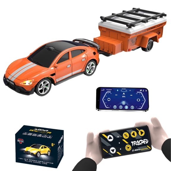 1/64 Mini Alloy RC Car with Detachable Trailer, 2.4GHz Dual Control (Remote & APP) Toy Drift Car, Mini RC Truck, LED Atmosphere Lights