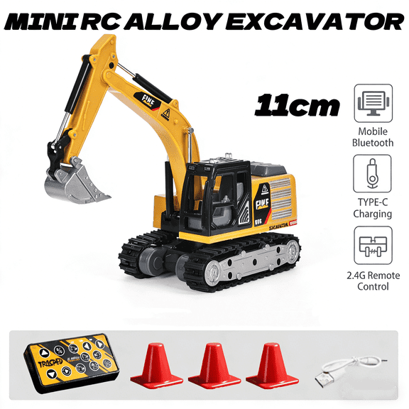 1/64 Mini RC Alloy Excavator, Alloy RC Vehicle Set with Lights and Sounds USB-C Rechargeable, Multi-Function rcmode excavator toy,App control digger, collectible model Toy, Birthday Christ