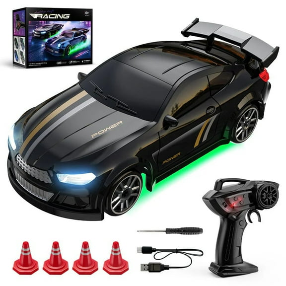 1:64 Mini RC Drift Car - 4WD Proportional Remote Control Racing Vehicle with LED Lights, 2.4GHz High Speed Drift Car for Desktop Racing