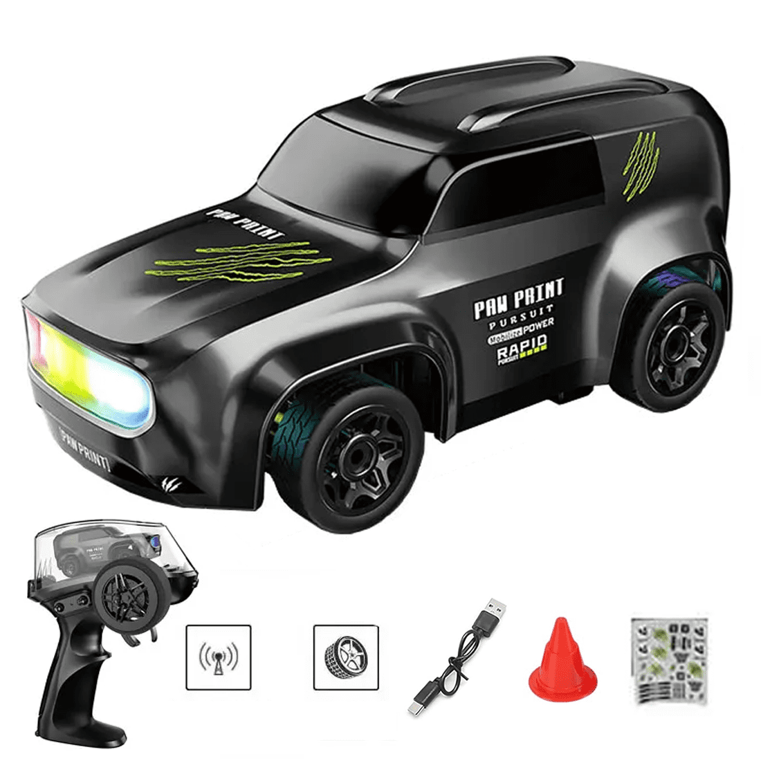 1:64 Mini RC Drift Car with LED Light, 4WD High-Speed Remote Control Car Model, 2.4GHz Full Proportional Desktop Racing Vehicle Toy Gift for Enthusiasts