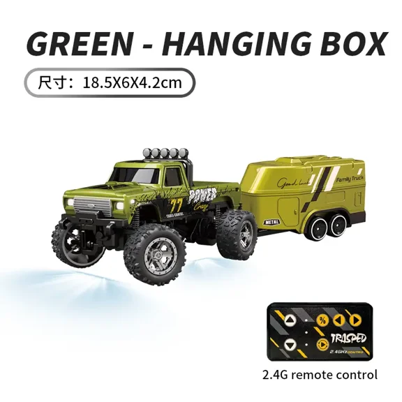 1/64 Mini RC Monster Truck, Metal Off-Road Stomper with Trailer, 2.4GHz Remote Control All-Terrain Vehicle, 3-Speed Adjustable, USB-C Rechargeable, Desktop Play, Indoor Outdoor Racing Toy,