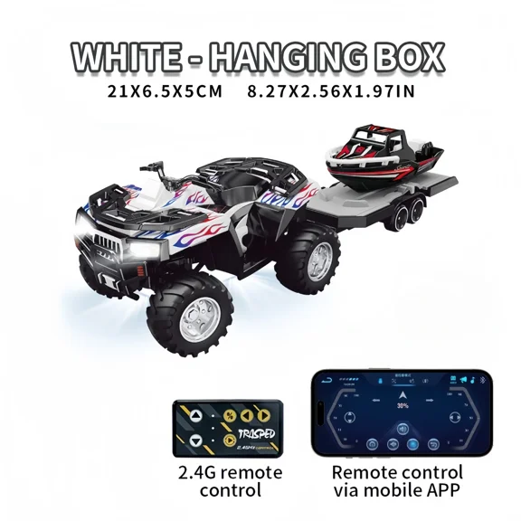 1/64 Mini RC Monster Truck, Metal Off-Road Stomper with Trailer, 2.4GHz Remote Control All-Terrain Vehicle, 3-Speed Adjustable, USB-C Rechargeable, Desktop Play, Indoor Outdoor Racing Toy,