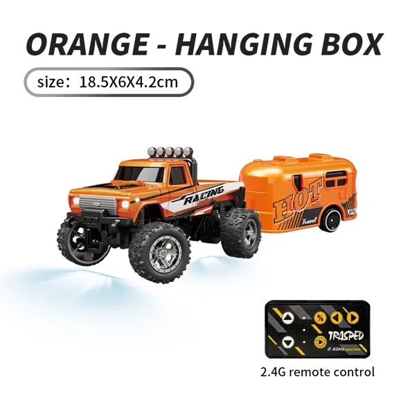 1/64 Mini RC Monster Truck, Metal Off-Road Stomper with Trailer, 2.4GHz Remote Control All-Terrain Vehicle, 3-Speed Adjustable, USB-C Rechargeable, Desktop Play, Indoor Outdoor Racing Toy,