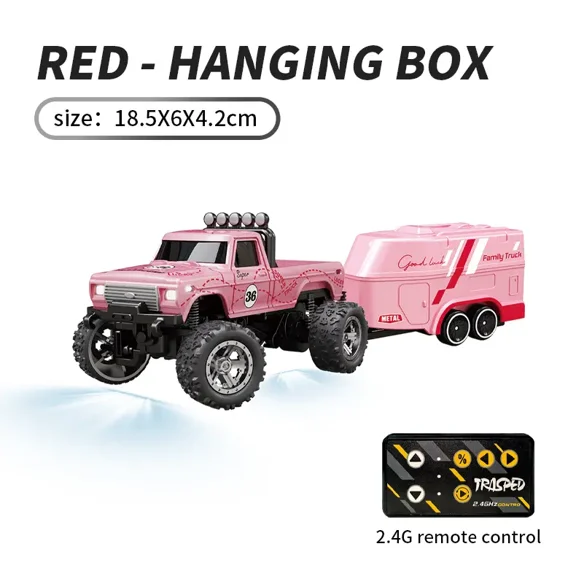 1/64 Mini RC Monster Truck, Metal Off-Road Stomper with Trailer, 2.4GHz Remote Control All-Terrain Vehicle, 3-Speed Adjustable, USB-C Rechargeable, Desktop Play, Indoor Outdoor Racing Toy,