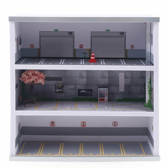 1/64 Parking Lot Display with LED Light, Decorative, 3 Tiers Tabletop Diorama Exhibition Case