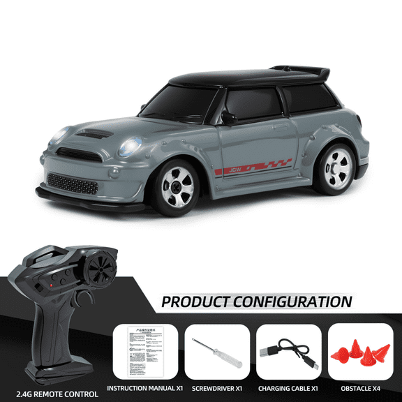 1:64 RC Drift Car 4WD Alloy Rechargable Desktop Remote Control Car with Lights for Boys Girls Racing Sports Toy & Christmas Birthday Gifts(Gray)