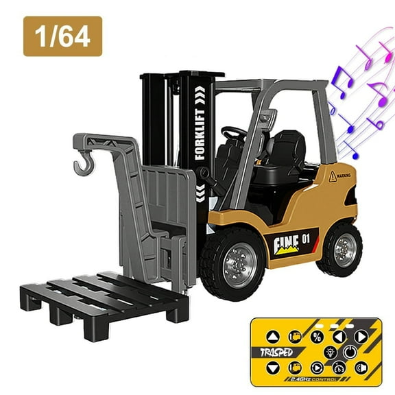 1/64 RC Forklift Truck Toy - Mini Remote Control Forklift with Rechargeable Battery, 2 in 1 Transformable Lift Fork & Hook for Adults Kids