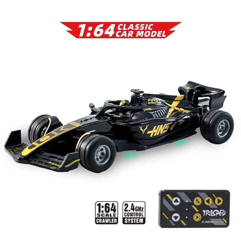 1:64 RC Formula Racing Car Mini 2.4G Alloy Remote Control Car with Light Adjustable Speed Cars Toys for Children's Gifts-Black