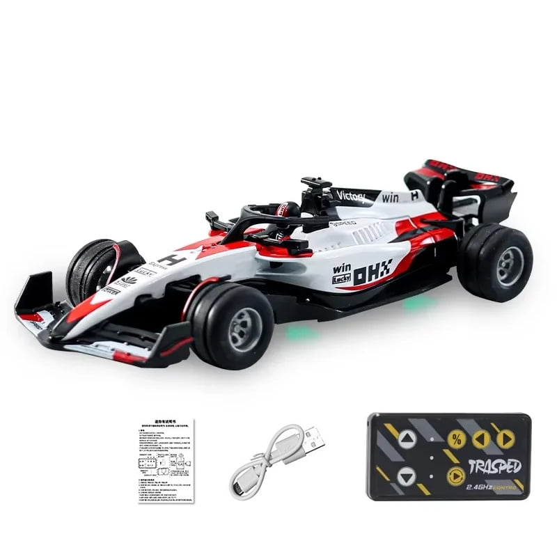 1:64 RC Formula Racing Car Mini 2.4G Alloy Remote Control Car with Light Adjustable Speed Cars Toys for Children's Gifts-White