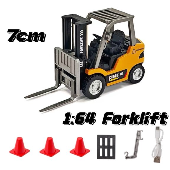 1/64 Scale RC Construction Vehicle Toy: 2-in-1 Forklift Crane with Dual Mode, 7-Channel Remote Control, Rechargeable Battery, LED Lights & Sound Effects for Kids & Adults Ages 6