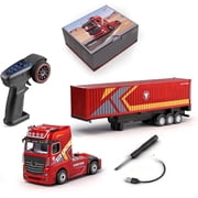 Bruce&Shark 1/64 RC Semi Truck 2.4G 4WD Mini Remote Control Container Truck Model with Proportional Steering, Independent Trailer Control, 3-Gear Modes, Cruise Function - RTR