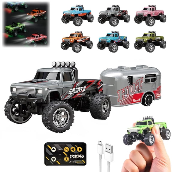 1/64 Rc Truck, Mini Remote Car, Remote Controlled Car, All Ages Rc Car, Rc Trailer, Truck Toy, Camper Toy, Mini Scale, Diecast, 2 Set