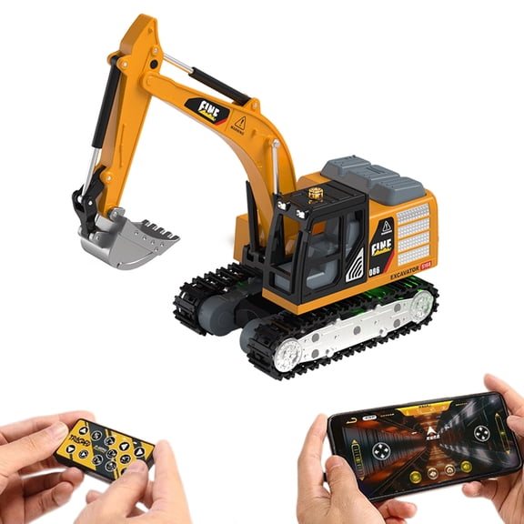 1/64 Remote Control Excavator, Mini Alloy Metal RC Construction Vehicle with Shovel, RC Excavator with Lights & Sound, Birthday Gift Hobby Toy for Adults and Kids