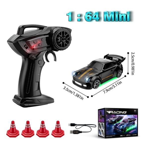 1:64 Scale 4WD Mini Drift Racing Car Model, Full Proportion Rechargeable Electric Vehicle, High Simulation Desktop Race Replica, Hobby Ornament, Holiday Present & Premium Gift for Boys and Girls