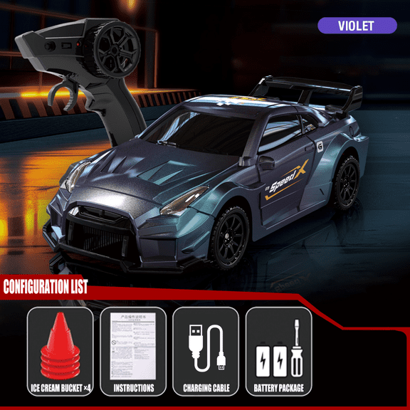 1/64 Scale 4WD RC Drift Car, Desktop Mini RC Car for Adults High Speed Racing Model-Violet