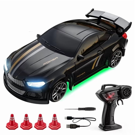 1:64 Scale 4WD RC Drift Car, High Speed Mini Remote Control Racing Vehicle With LED Lights And Proportional Steering RTR For Hobbyists- Black -1