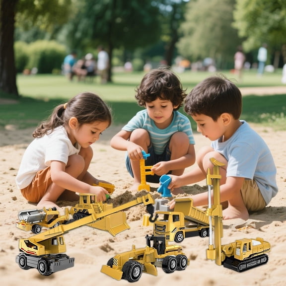 1:64 Scale Alloy Construction Vehicle Model Set, 5-Piece Diecast Engineering Collectibles, Miniature Excavator and Dump Truck Display Models