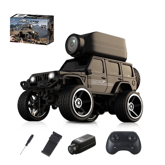 1:64 Scale Alloy RC Car with Camera, 2.4G 4WD Off-Road Crawler with FPV Phone App Control, Desktop Remote Control Car for Adults, Mini Video Exploration Vehicle - KF32 Black