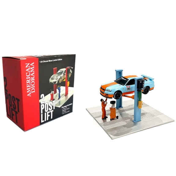 1/64 Scale Car Lift And Repair Garage Diorama Set With Workshop Accessories Mechanic Figures And Service Area Details For Model Car Displays