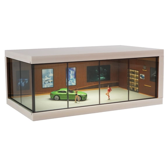 1/64 Scale Diecast Model Car Display Case with LED Light and Acrylic Cover Scene Parking Lots Dioramas Storage Garage Box