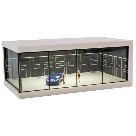 1/64 Scale Diecast Model Car Display Case with LED Light and Acrylic Cover Scene Parking Lots Dioramas Storage Garage Box